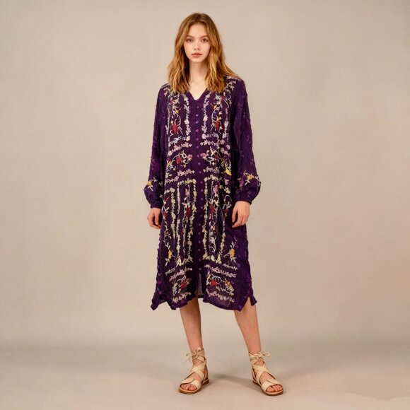 $480 NWOT Johnny Was Floral Long Sleeves Embroidered Purple...